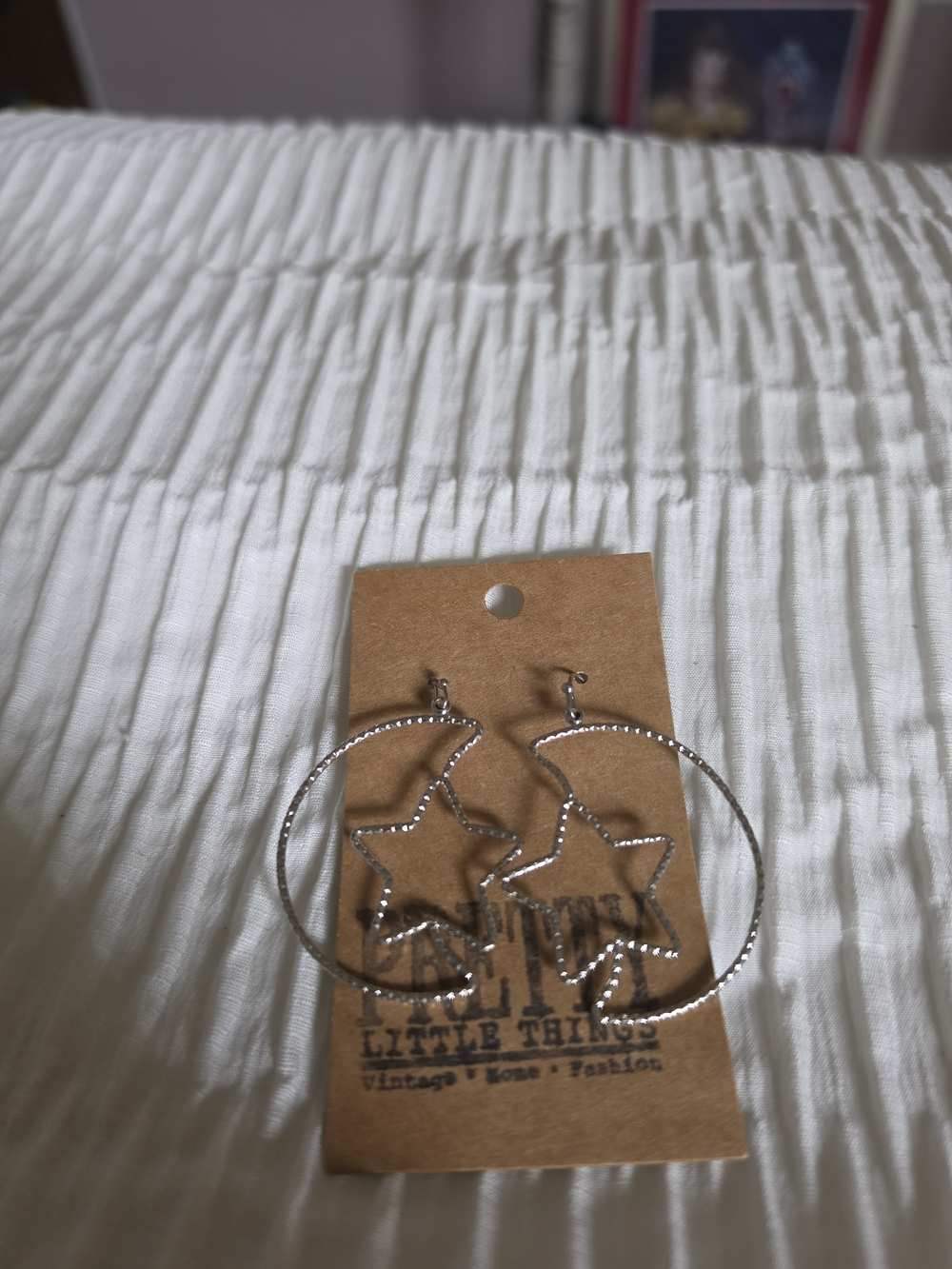 Silver Star And Moon Hoop Dangle Earrings New